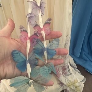 Megan Fabulous Sheer Butterfly Accent Scarf with Blue & Pink Butterflies- XS/ S